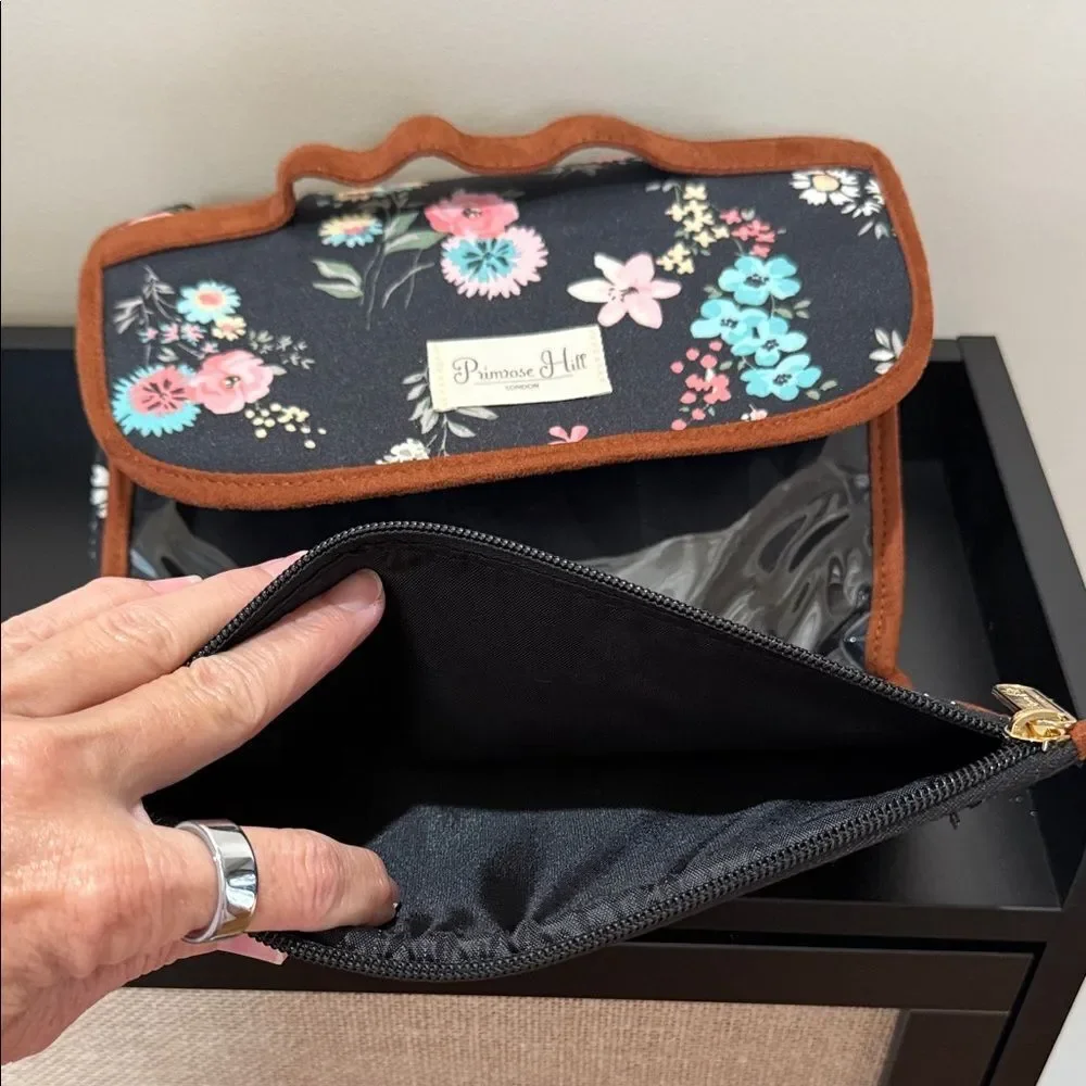 Primrose Hill London Floral Women's Cosmetic or Toiletry Bag - Black Floral